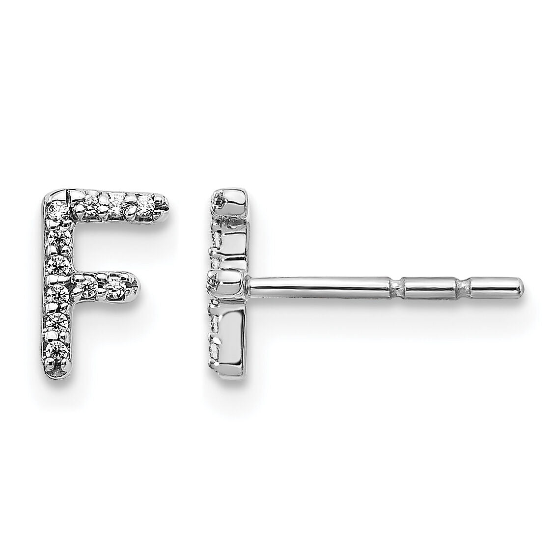 14k White Gold Diamond Initial F Earrings-EM4169F-007-WA