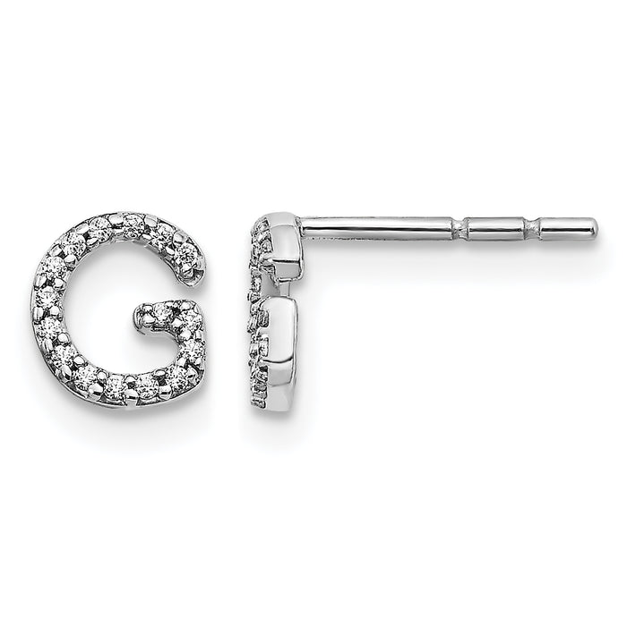 14k White Gold Diamond Initial G Earrings-EM4169G-010-WA