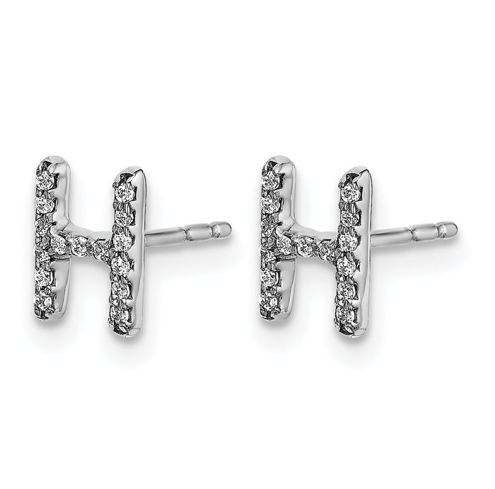 14k White Gold Diamond Initial H Earrings-EM4169H-009-WA