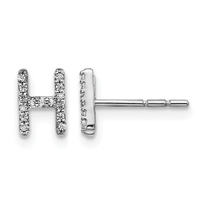 14k White Gold Diamond Initial H Earrings-EM4169H-009-WA
