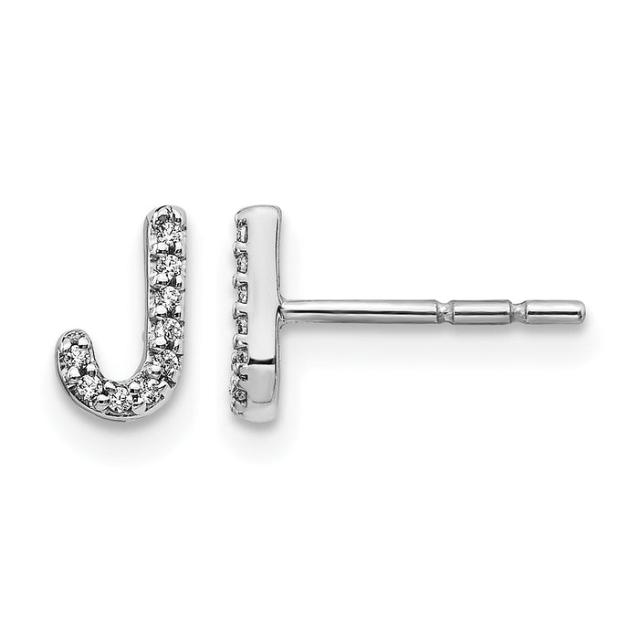 14k White Gold Diamond Initial J Earrings-EM4169J-005-WA