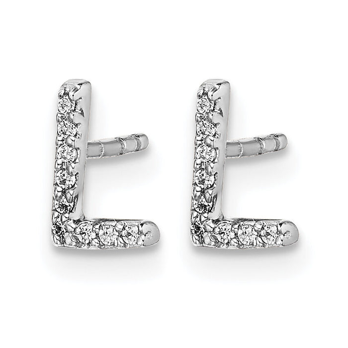 14k White Gold Diamond Initial L Earrings-EM4169L-005-WA