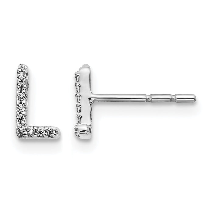 14k White Gold Diamond Initial L Earrings-EM4169L-005-WA