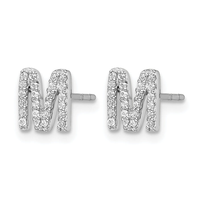 14k White Gold Diamond Initial M Earrings-EM4169M-015-WA