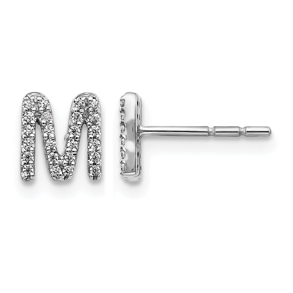 14k White Gold Diamond Initial M Earrings-EM4169M-015-WA