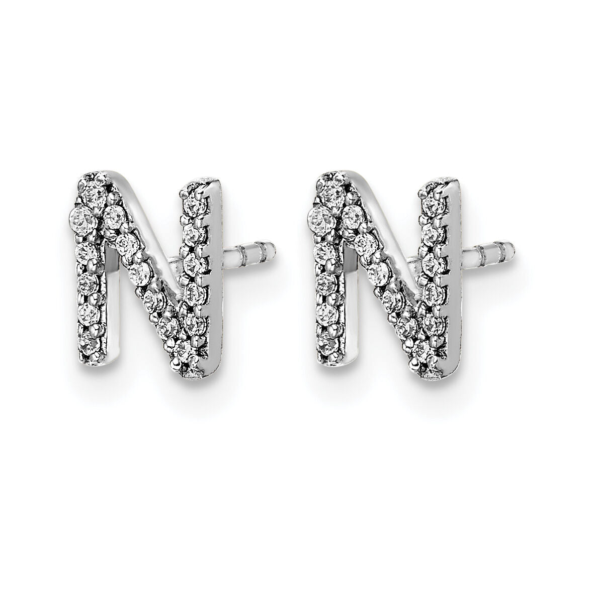 14k White Gold Diamond Initial N Earrings-EM4169N-010-WA