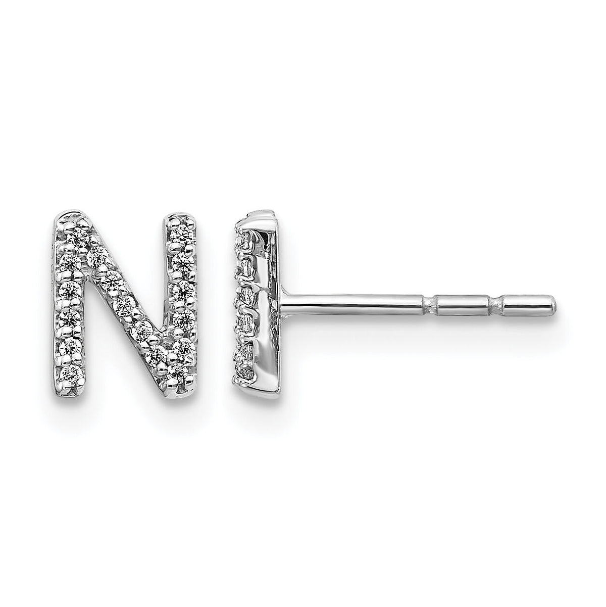 14k White Gold Diamond Initial N Earrings-EM4169N-010-WA