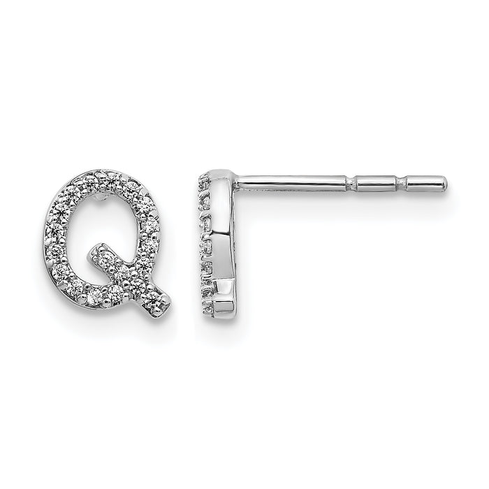 14k White Gold Diamond Initial Q Earrings-EM4169Q-011-WA