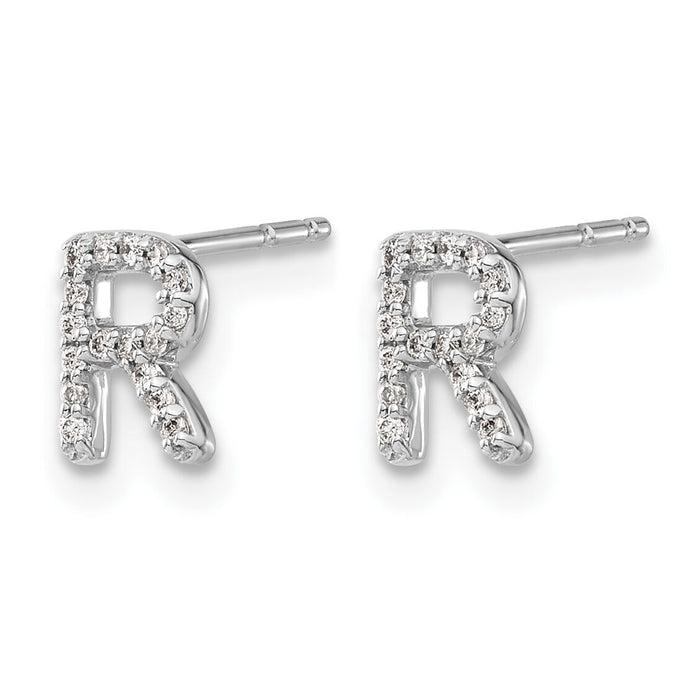 14k White Gold Diamond Initial R Earrings-EM4169R-010-WA