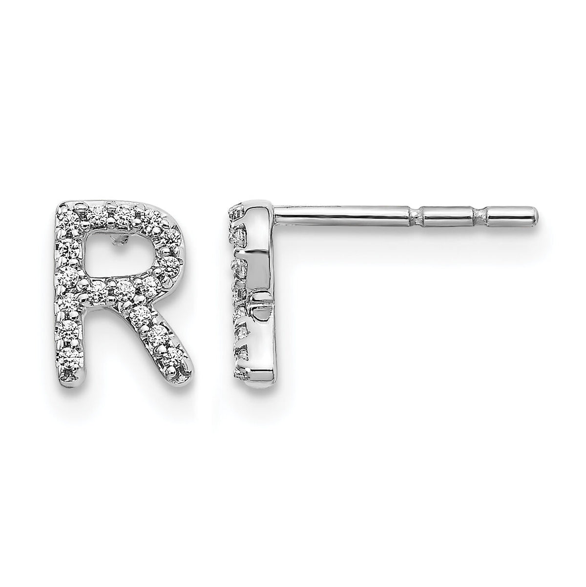 14k White Gold Diamond Initial R Earrings-EM4169R-010-WA