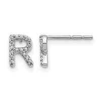 14k White Gold Diamond Initial R Earrings-EM4169R-010-WA