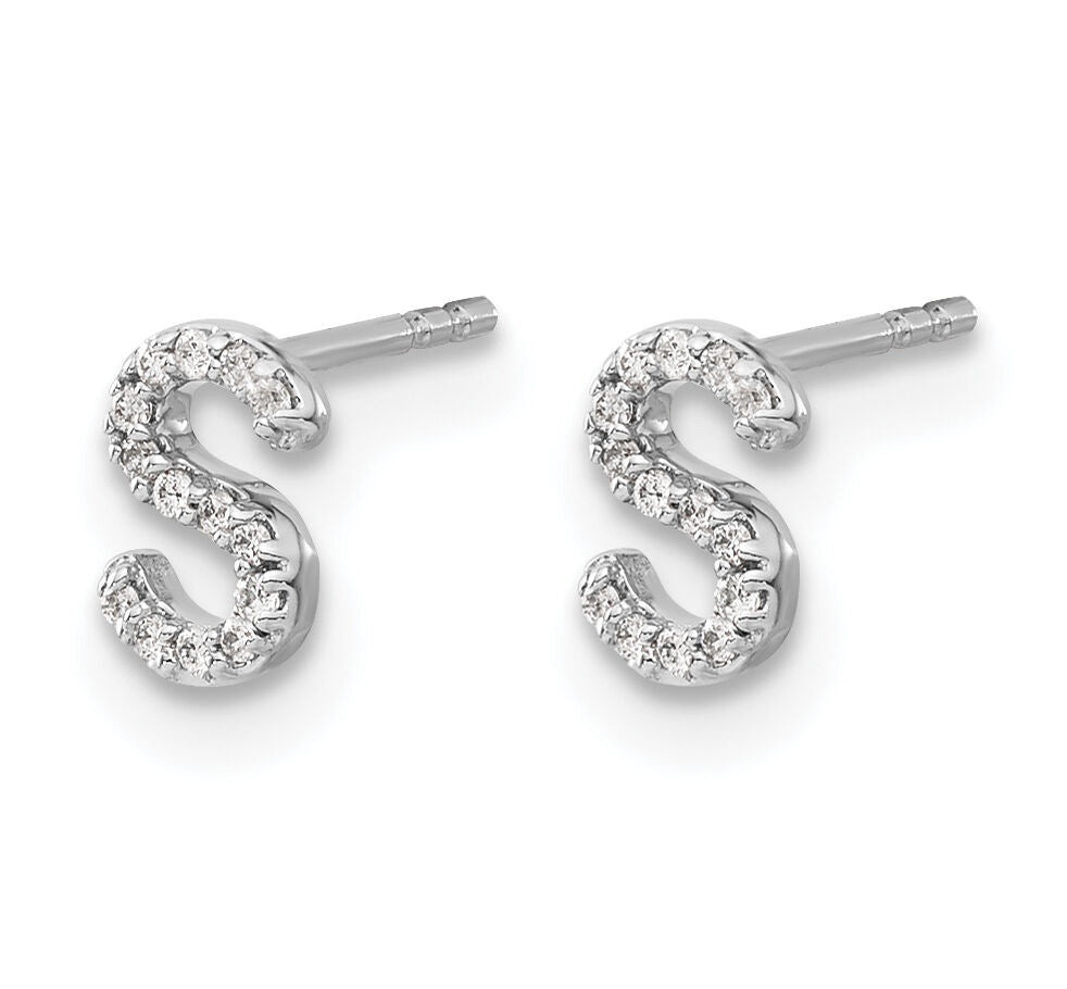 14k White Gold Diamond Initial S Earrings-EM4169S-008-WA