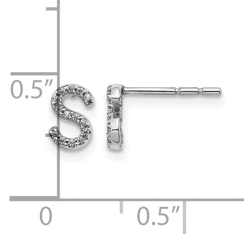14k White Gold Diamond Initial S Earrings-EM4169S-008-WA