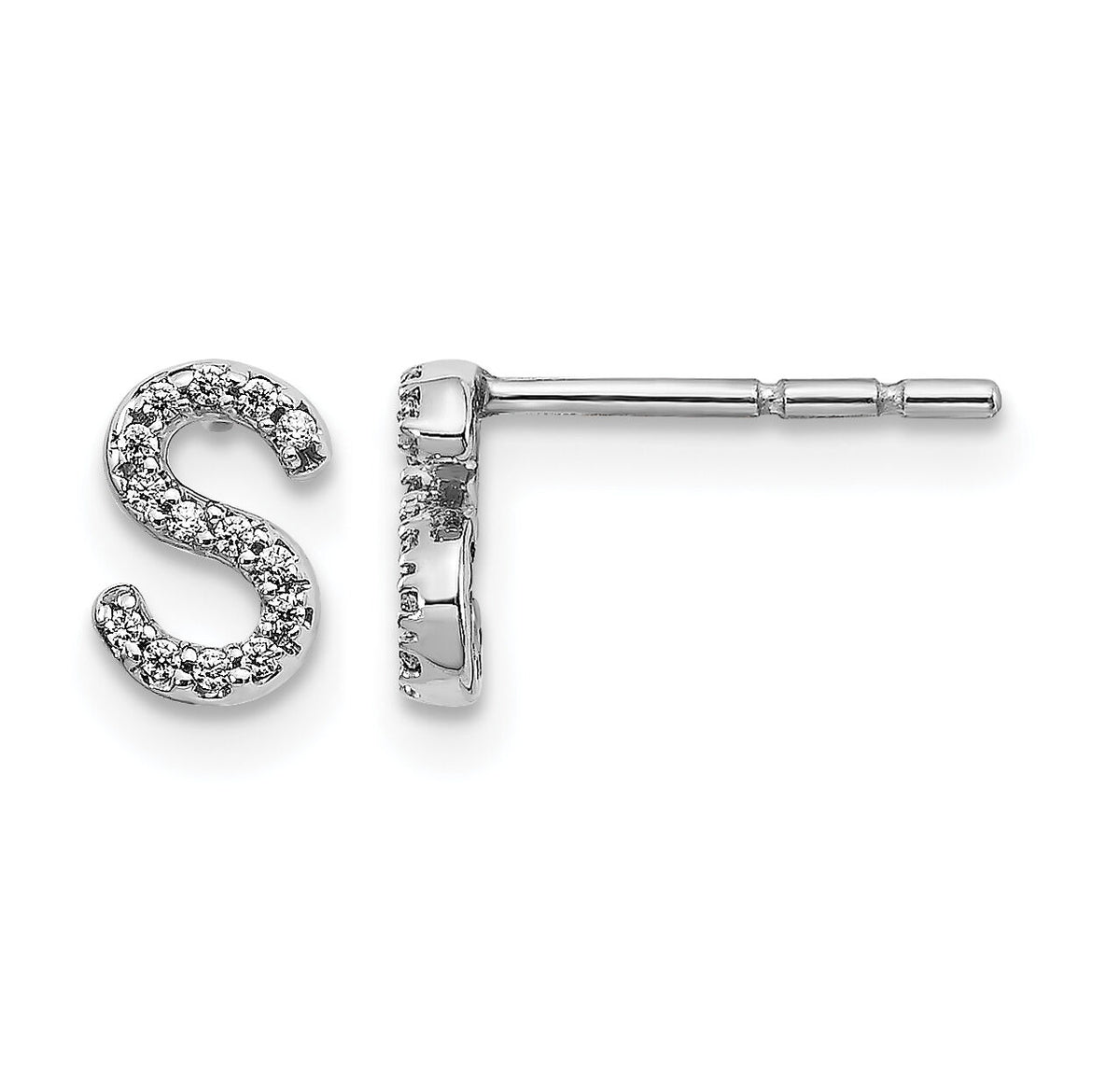 14k White Gold Diamond Initial S Earrings-EM4169S-008-WA