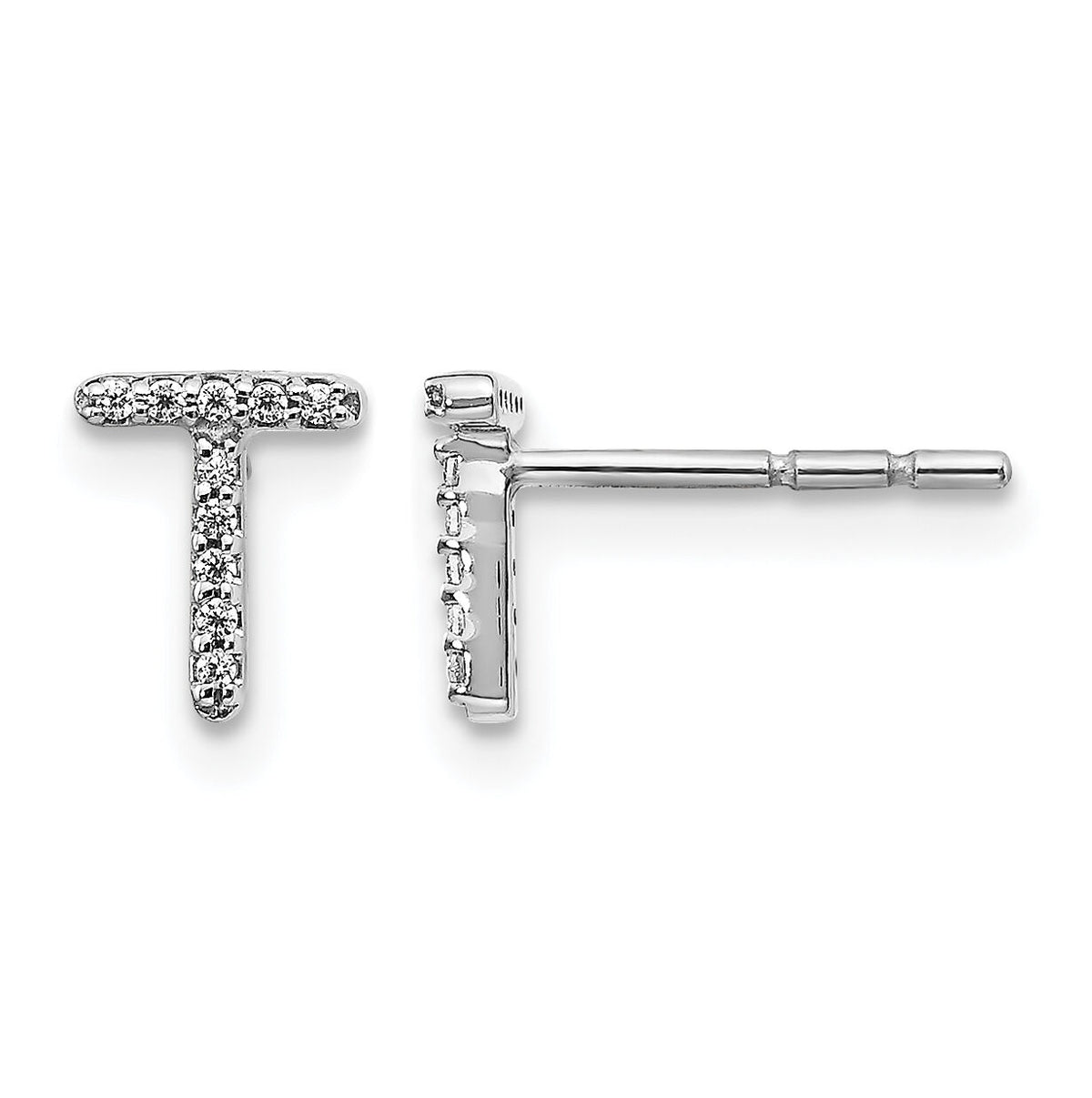 14k White Gold Diamond Initial T Earrings-EM4169T-006-WA