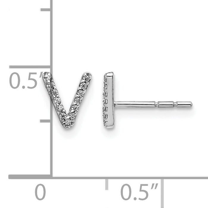 14k White Gold Diamond Initial V Earrings-EM4169V-007-WA