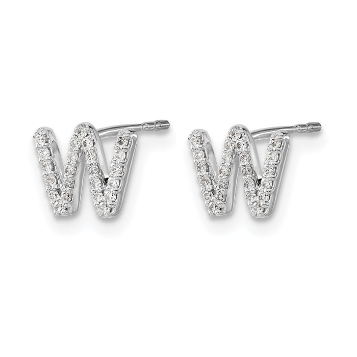 14k White Gold Diamond Initial W Earrings-EM4169W-015-WA