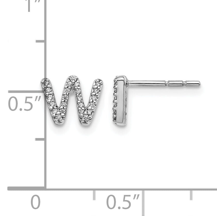 14k White Gold Diamond Initial W Earrings-EM4169W-015-WA