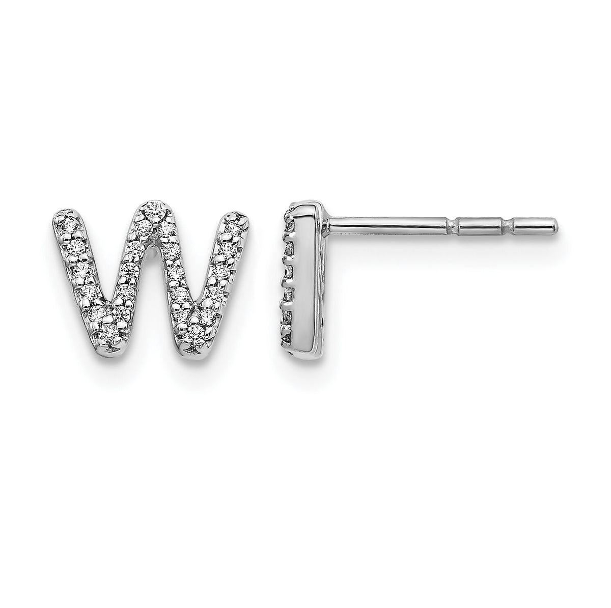 14k White Gold Diamond Initial W Earrings-EM4169W-015-WA