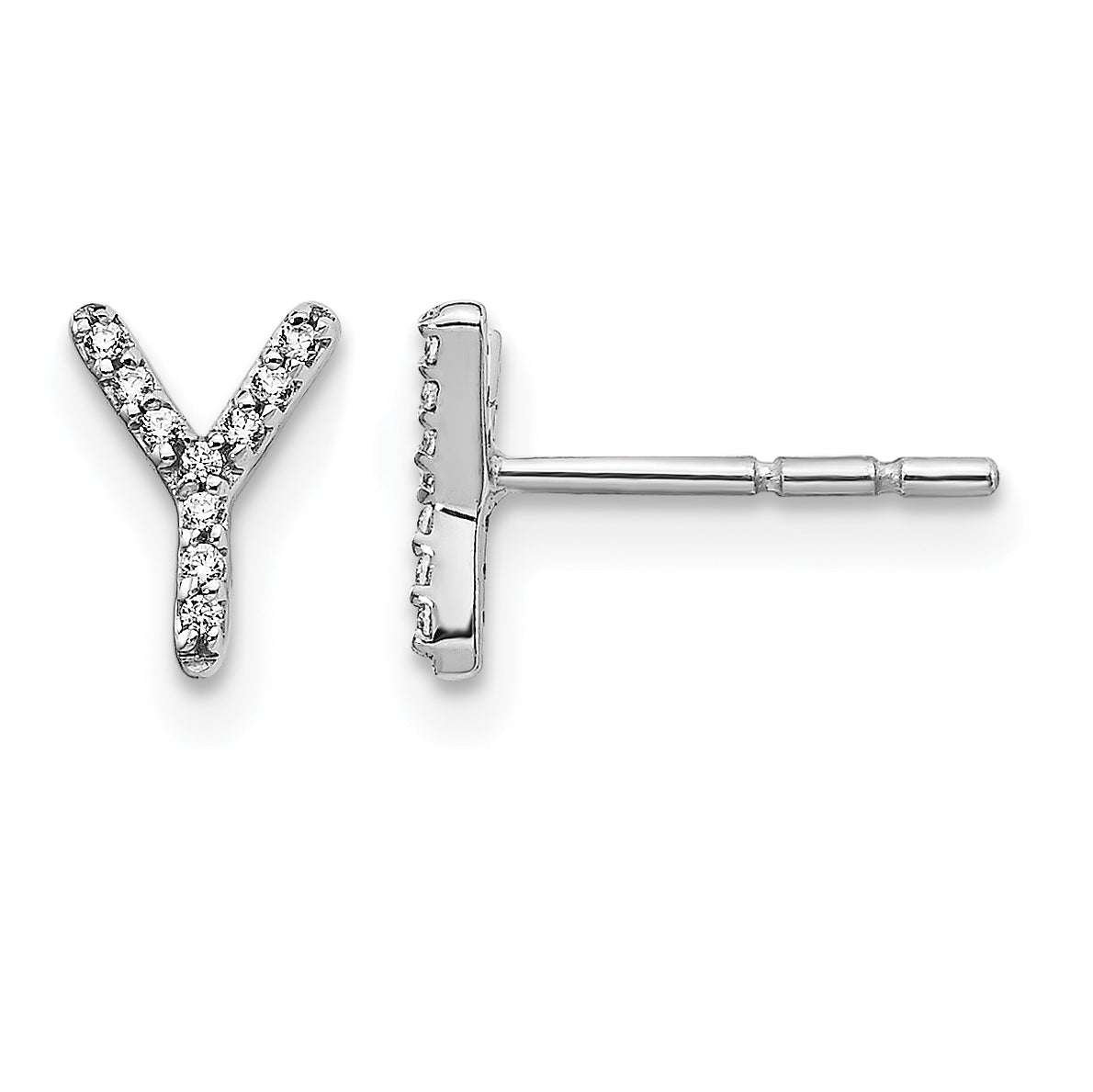 14k White Gold Diamond Initial Y Earrings-EM4169Y-006-WA
