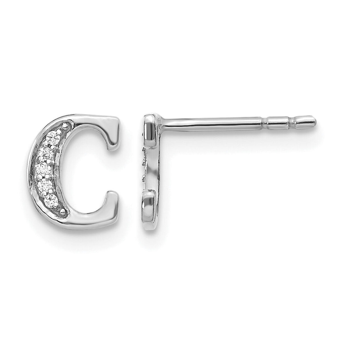 14k White Gold Diamond Initial C Earrings-EM4170C-004-WA