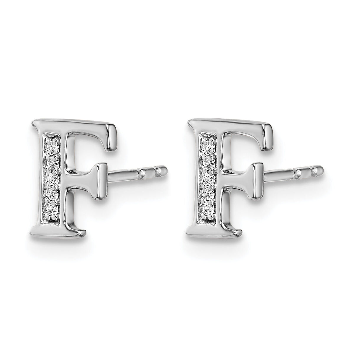 14k White Gold Diamond Initial F Earrings-EM4170F-003-WA