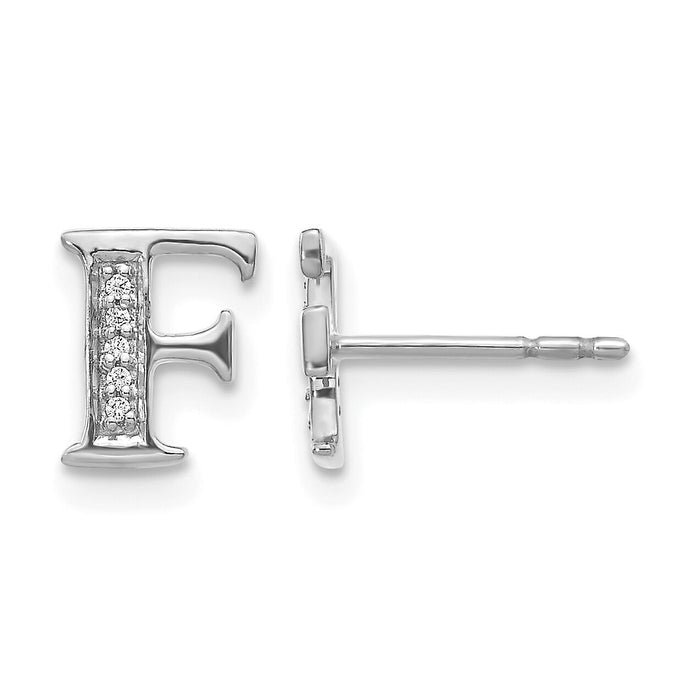 14k White Gold Diamond Initial F Earrings-EM4170F-003-WA