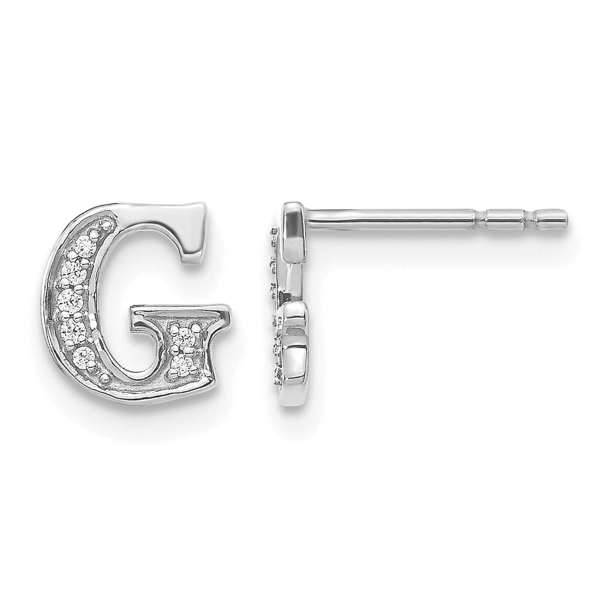 14k White Gold Diamond Initial G Earrings-EM4170G-005-WA