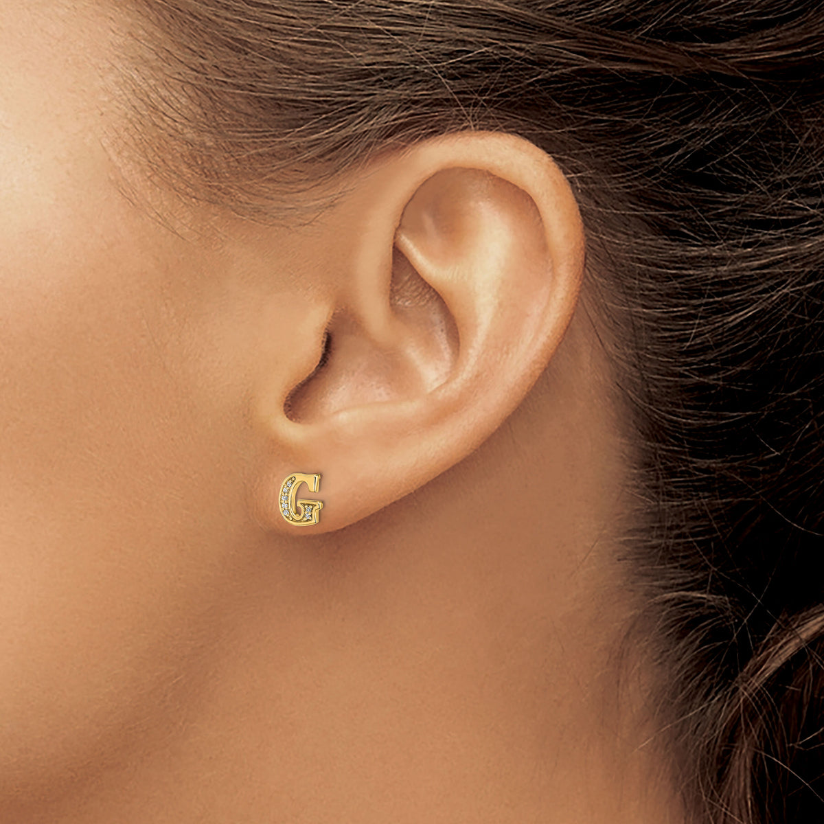 14k Diamond Initial G Earrings-EM4170G-005-YA