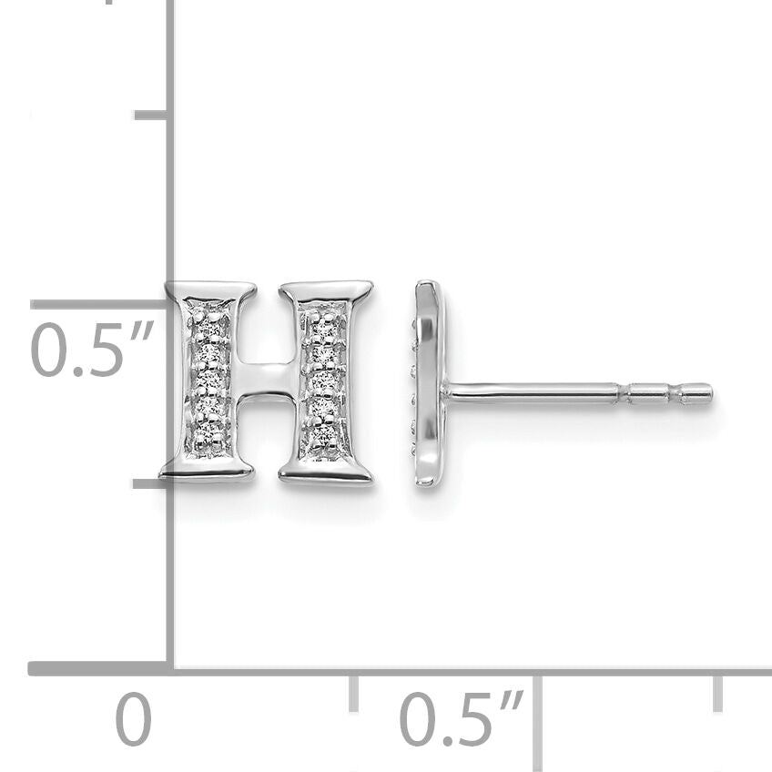 14k White Gold Diamond Initial H Earrings-EM4170H-006-WA