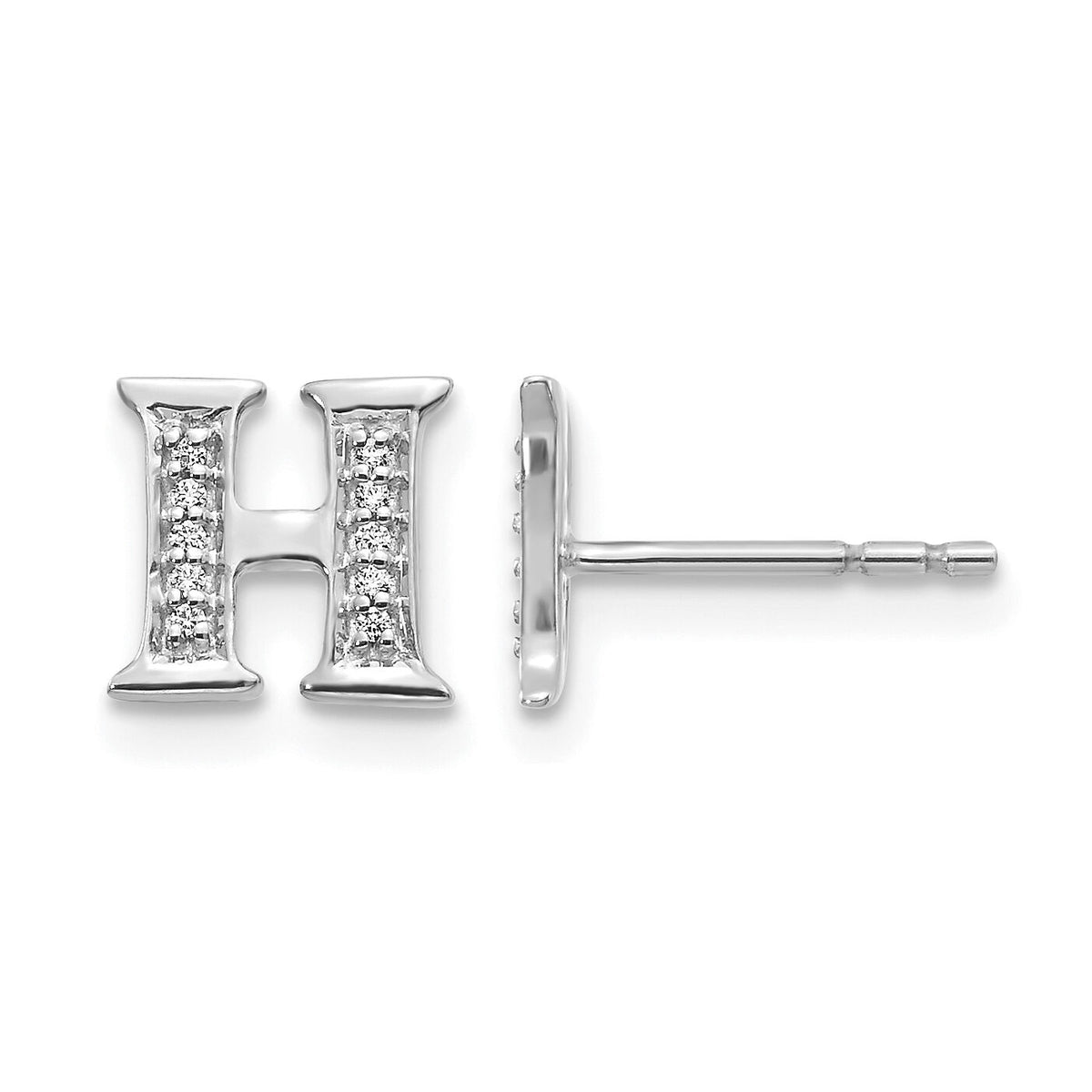 14k White Gold Diamond Initial H Earrings-EM4170H-006-WA