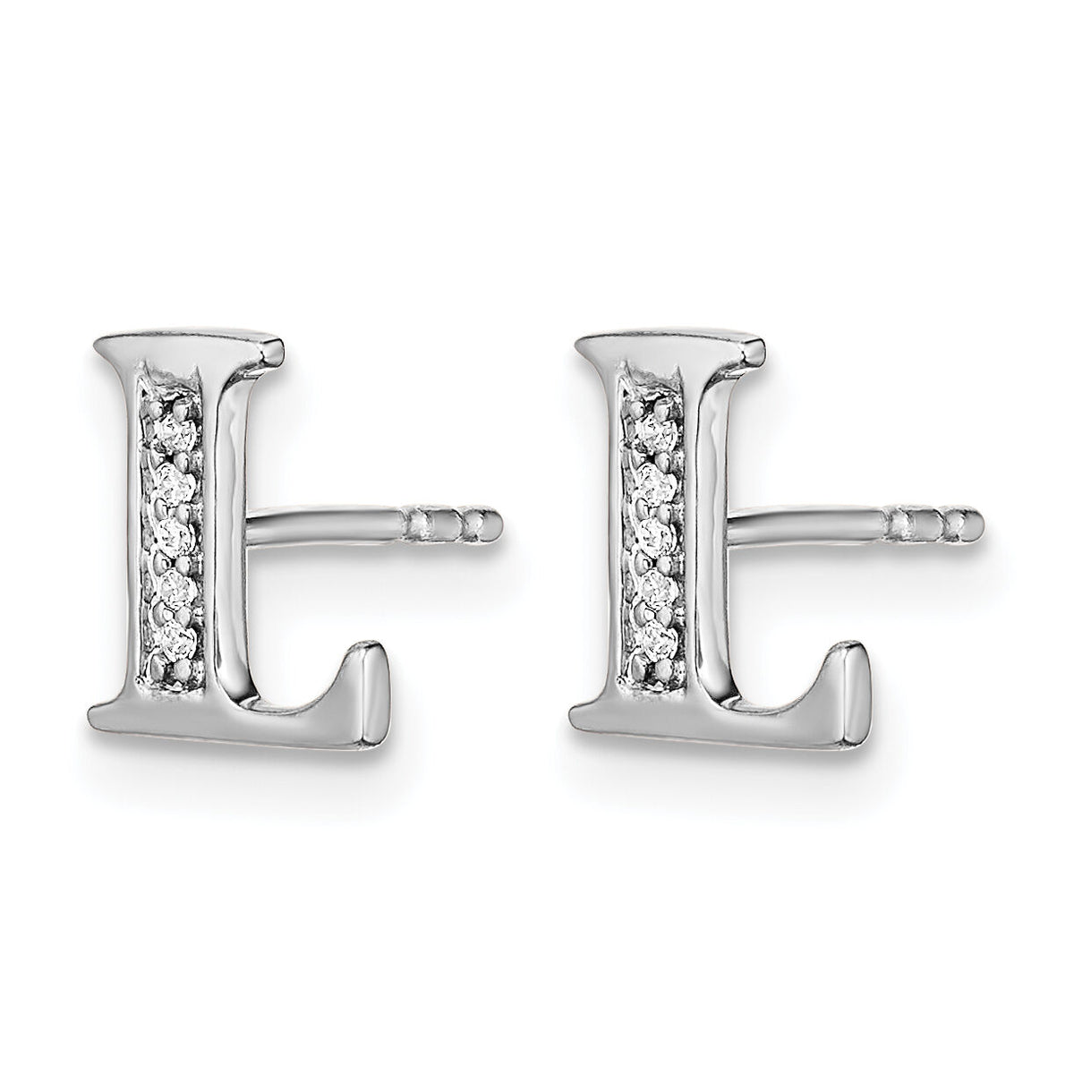 14k White Gold Diamond Initial L Earrings-EM4170L-003-WA