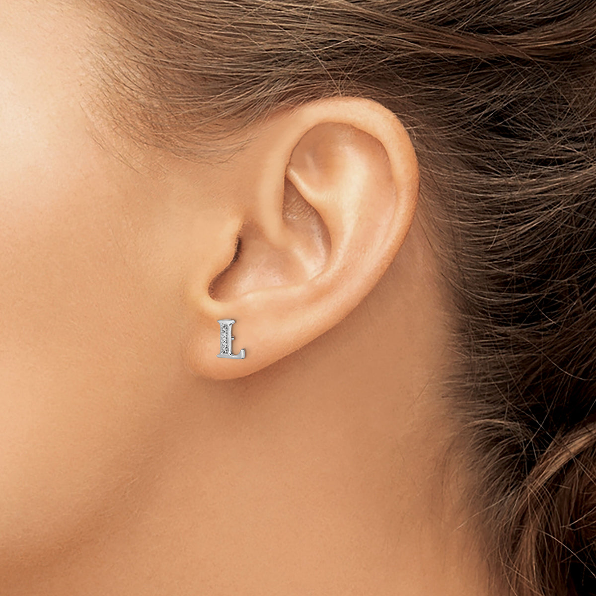 14k White Gold Diamond Initial L Earrings-EM4170L-003-WA