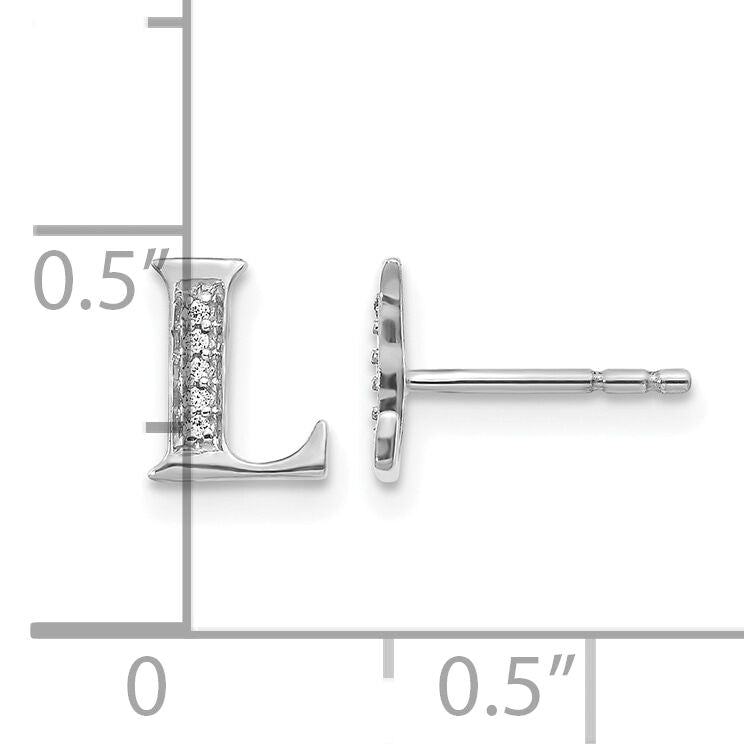 14k White Gold Diamond Initial L Earrings-EM4170L-003-WA