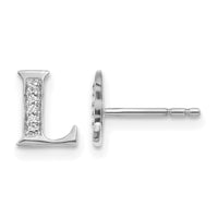 14k White Gold Diamond Initial L Earrings-EM4170L-003-WA