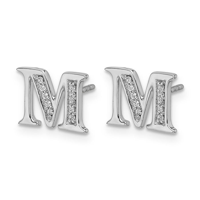 14k White Gold Diamond Initial M Earrings-EM4170M-007-WA