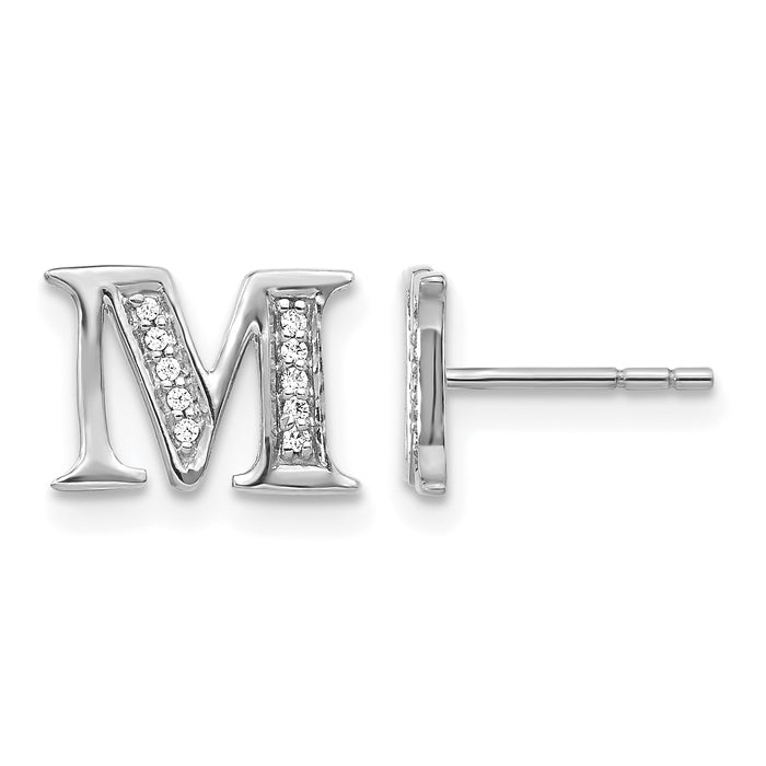 14k White Gold Diamond Initial M Earrings-EM4170M-007-WA