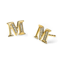 14k Diamond Initial M Earrings-EM4170M-007-YA
