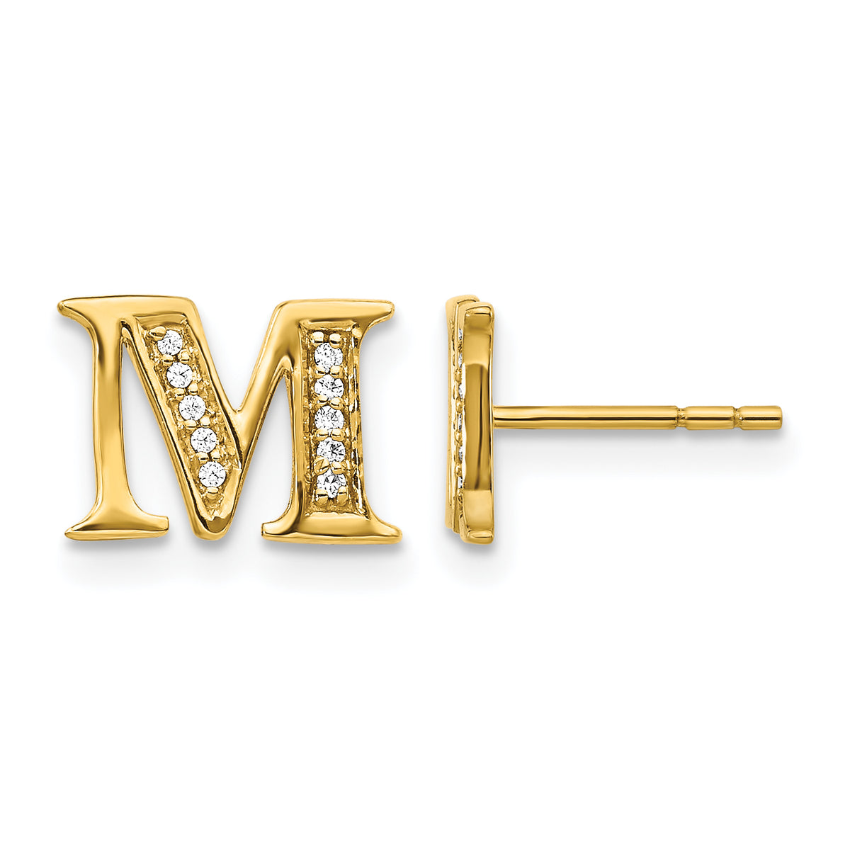 14k Diamond Initial M Earrings-EM4170M-007-YA