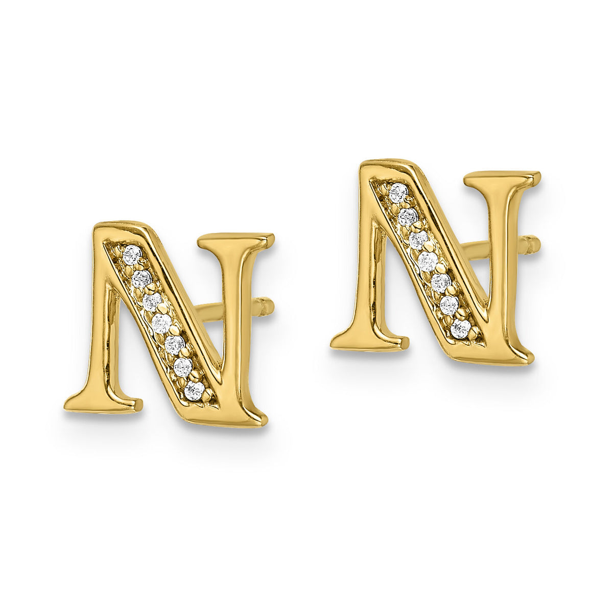 14k White Gold Diamond Initial N Earrings-EM4170N-004-WA