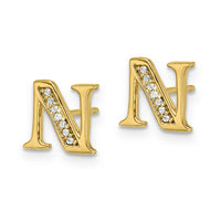 14k White Gold Diamond Initial N Earrings-EM4170N-004-WA