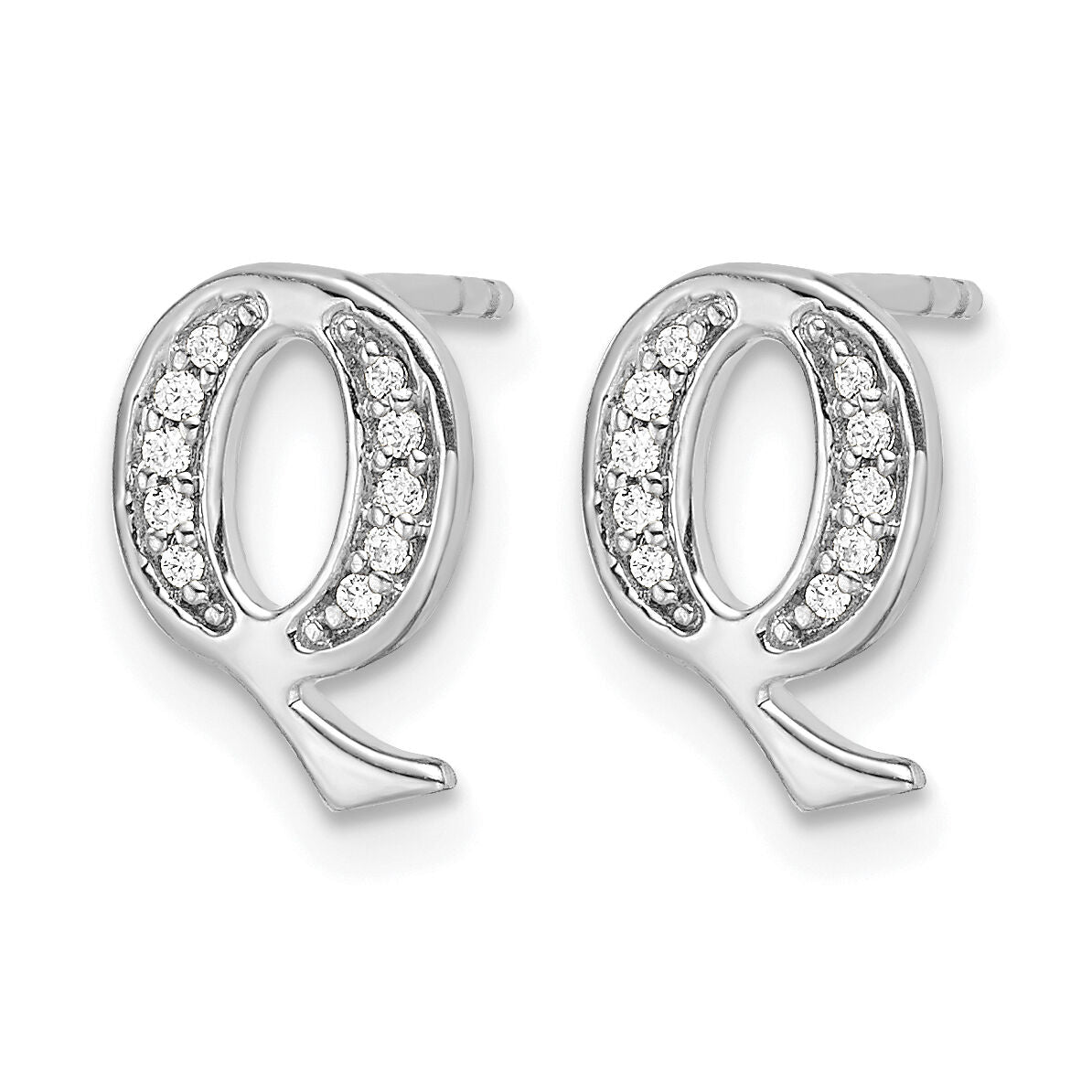 14k White Gold Diamond Initial Q Earrings-EM4170Q-007-WA