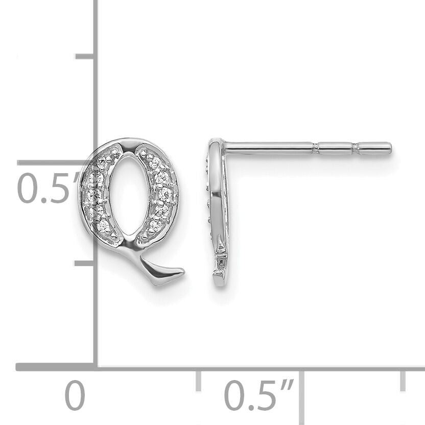 14k White Gold Diamond Initial Q Earrings-EM4170Q-007-WA