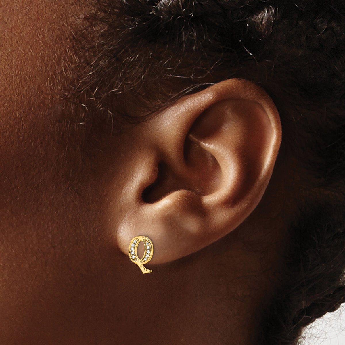 14k Diamond Initial Q Earrings-EM4170Q-007-YA