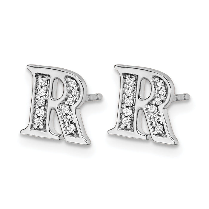 14k White Gold Diamond Initial R Earrings-EM4170R-008-WA