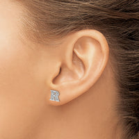 14k White Gold Diamond Initial R Earrings-EM4170R-008-WA