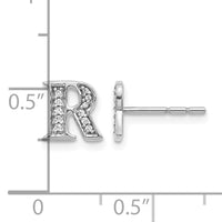 14k White Gold Diamond Initial R Earrings-EM4170R-008-WA