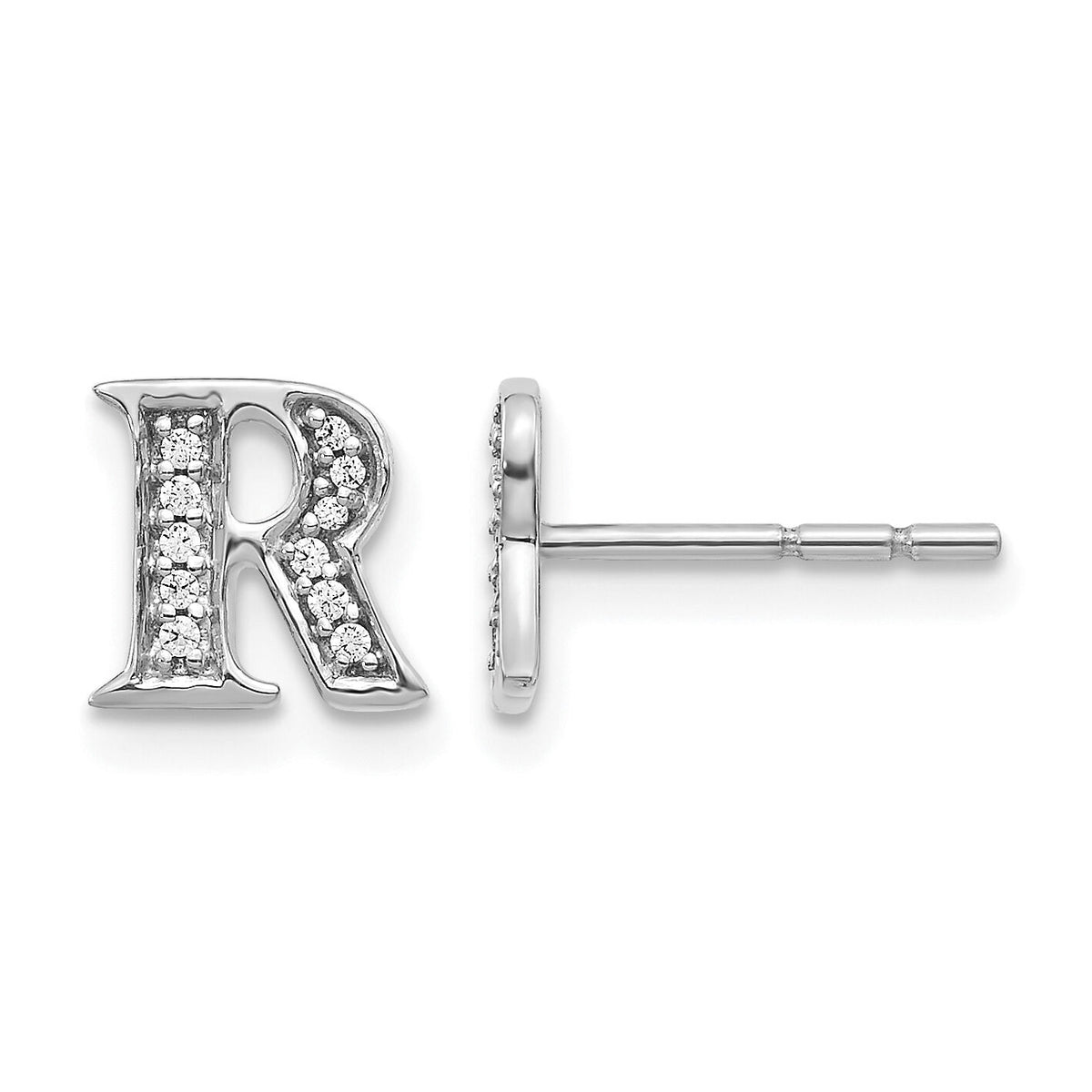 14k White Gold Diamond Initial R Earrings-EM4170R-008-WA