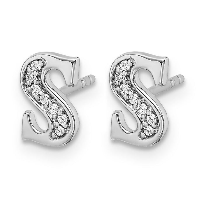 14k White Gold Diamond Initial S Earrings-EM4170S-005-WA