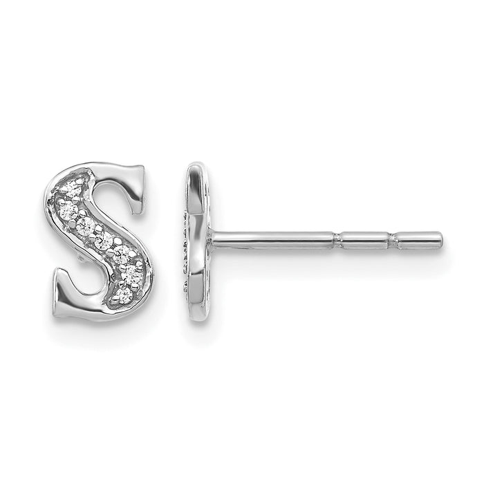 14k White Gold Diamond Initial S Earrings-EM4170S-005-WA